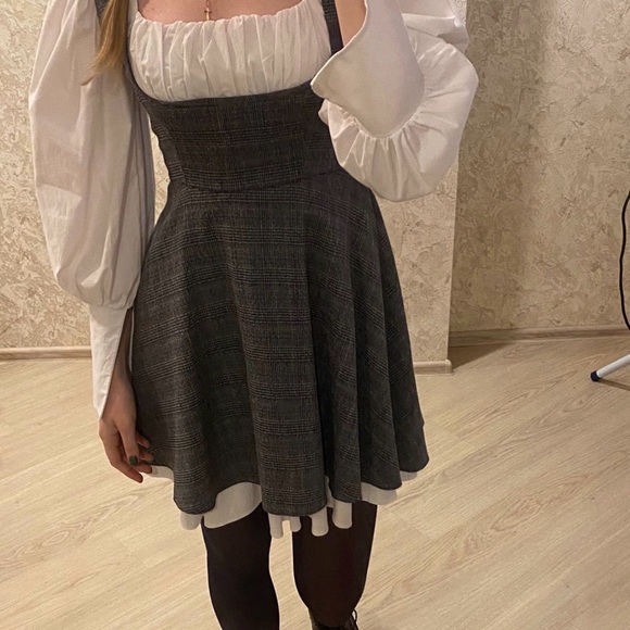 Dresses & Skirts - Gray Plaid Pinafore Dress with White Blouse